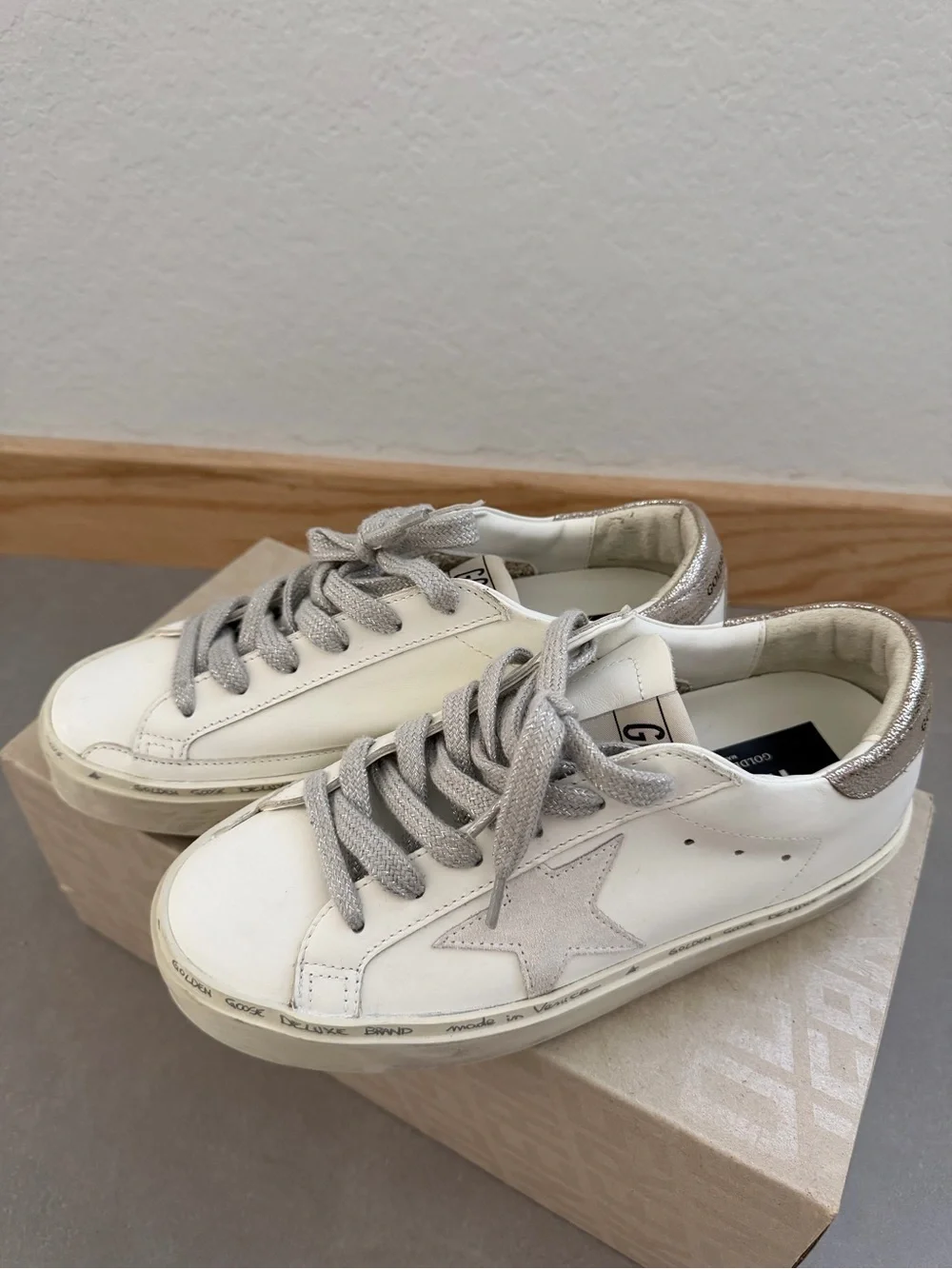 Golden Goose White Sneakers with Silver Star